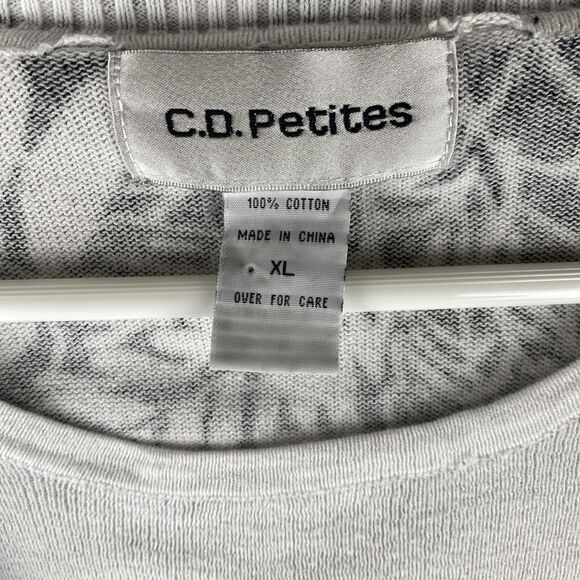 C.D. Petites Women's Sz XL Black & White Layered Floral Short Sleeve Sweater Top - Picture 8 of 10